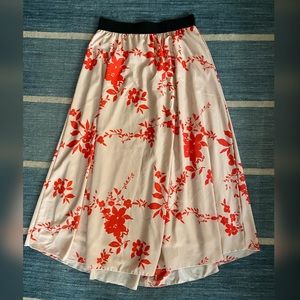 LuLaRoe Lucy long skirt, cream w/ red floral
